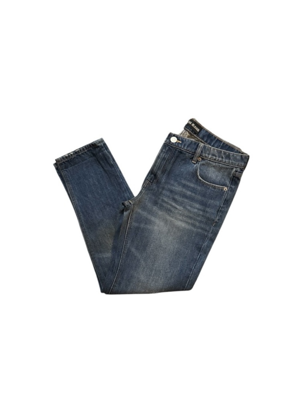 Express Women's Girlfriend Distressed Dark Blue Cropped Jeans - Picture 6 of 9